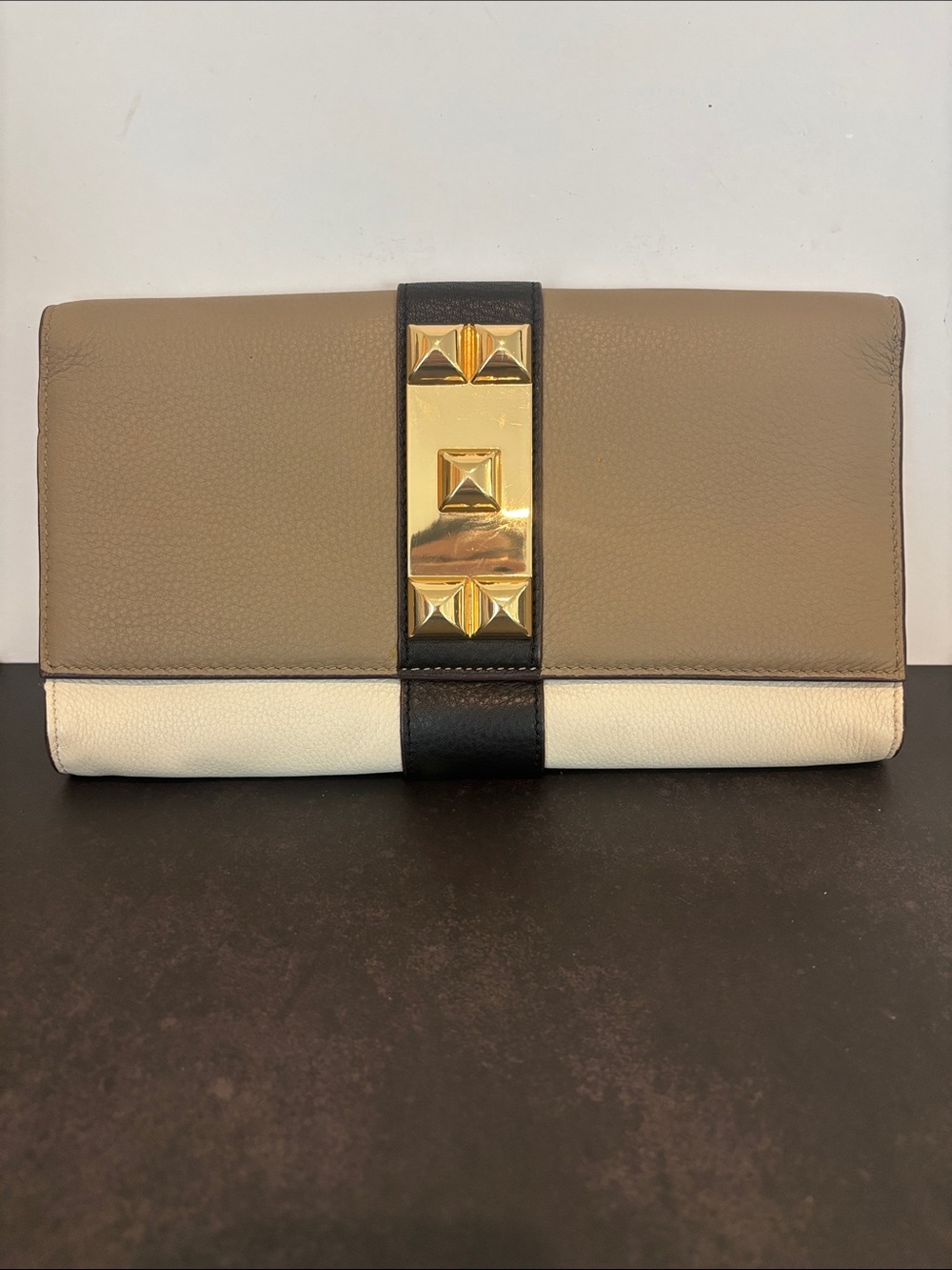 Vince Camuto Colorblock Studded Leather Clutch